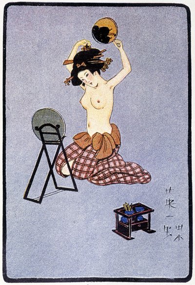 Joven japonesa despojada de su peinado - en "Muñeca japonesa" por Félicien Champsaur, ill. Hanafusa Itcho, París de Hanabusa Itcho