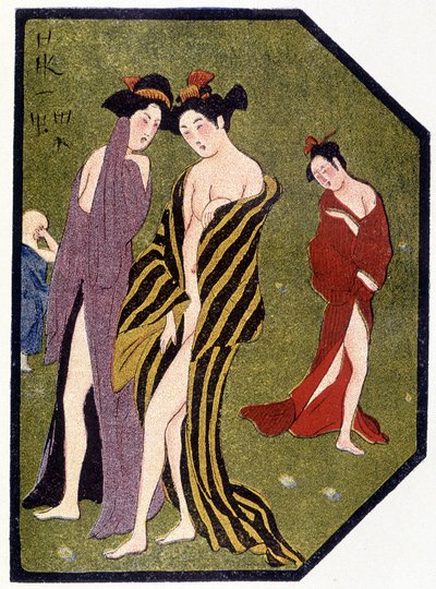 Jóvenes japonesas saliendo del baño - en "Muñeca japonesa" por Félicien Champsaur, ill. Hanafusa Itcho, París de Hanabusa Itcho