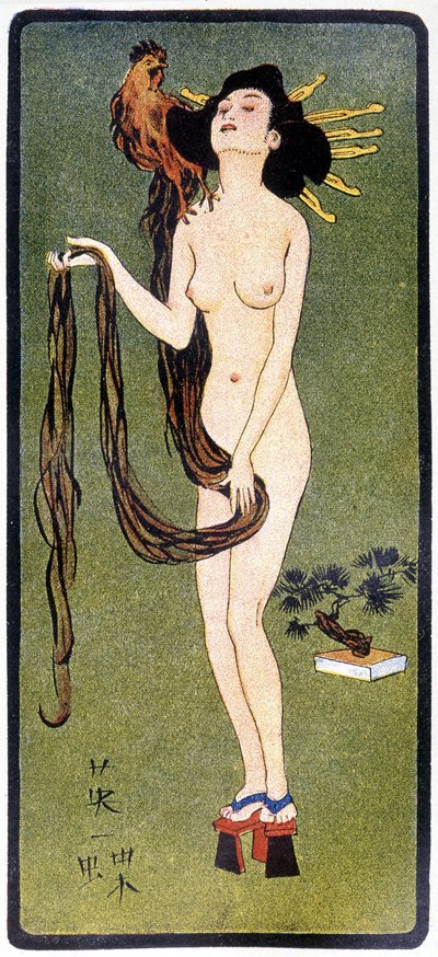 Joven japonés desnudo - en “Muñeca japonesa” de Félicien Champsaur, ill. Hanafusa Itcho, París de Hanabusa Itcho