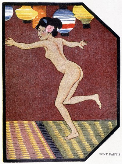 Joven japonesa desnuda bailando - en “Muñeca japonesa” de Félicien Champsaur, ilustrado por Hanafusa Itcho, París de Hanabusa Itcho