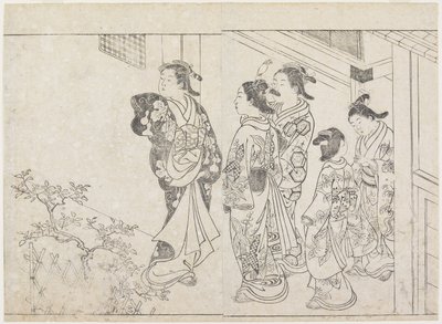 Cinco prostitutas en un patio, principios de 1770 de Hanabusa Shigenobu