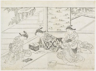 Tres prostitutas en una habitación, principios de 1770 de Hanabusa Shigenobu