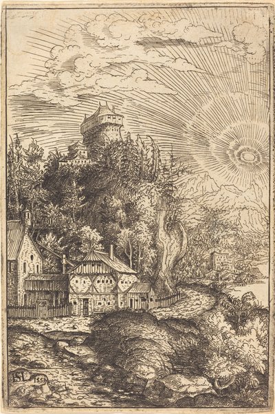 Paisaje con un castillo y sol radiante de Hanns Lautensack