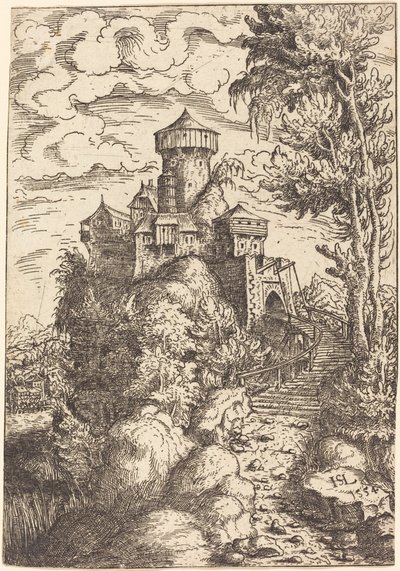 Paisaje con una fortaleza y gran escalera de Hanns Lautensack