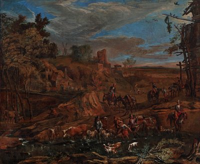 Paisaje otoñal con vado y arreo de ganado de Hans (Johann Baptist) Graf
