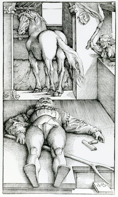 Novio durmiente y hechicera de Hans (after) Baldung Grien