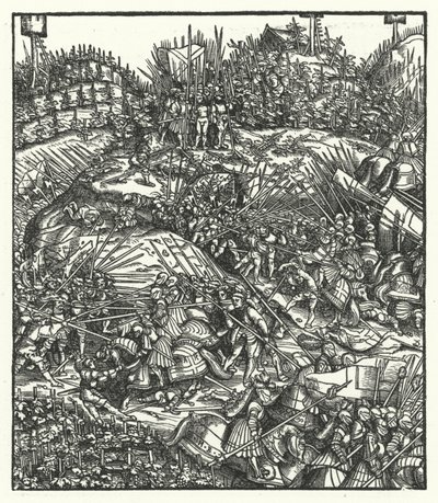 El Archiduque Maximiliano de Austria y su ejército luchando contra los franceses de Hans (after) Burgkmair