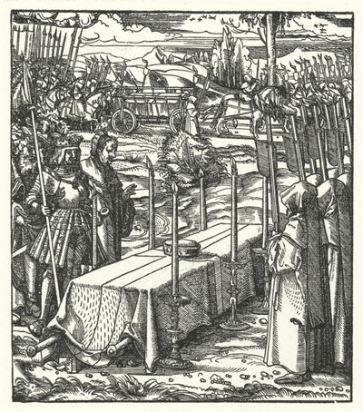 Archiduque Maximiliano de Austria junto al ataúd de Luis de Borbón, Príncipe-Obispo de Lieja, asesinado de Hans (after) Burgkmair