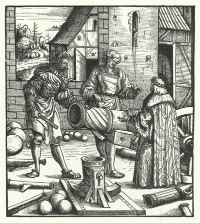 El Archiduque Maximiliano de Austria consultando a armeros de Hans (after) Burgkmair