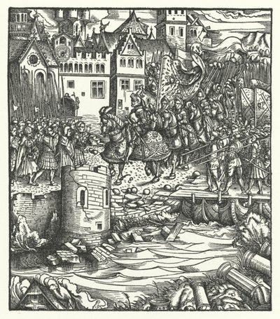 El Archiduque Maximiliano de Austria entrando en Utrecht de Hans (after) Burgkmair