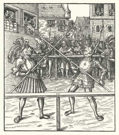 Archiduque Maximiliano de Austria luchando a pie con una alabarda de Hans (after) Burgkmair