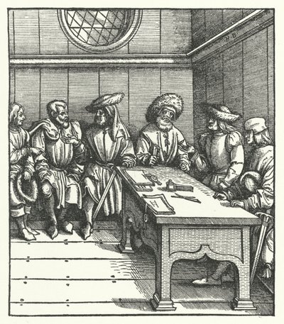 Consejo de campesinos flamencos rebelándose contra el gobierno del Archiduque Maximiliano de Austria de Hans (after) Burgkmair