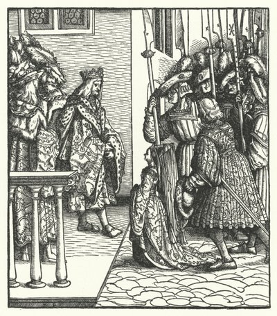 Margarita de Austria, hija del Archiduque Maximiliano de Austria, entregada a la tutela del Rey Luis XI de Francia de Hans (after) Burgkmair