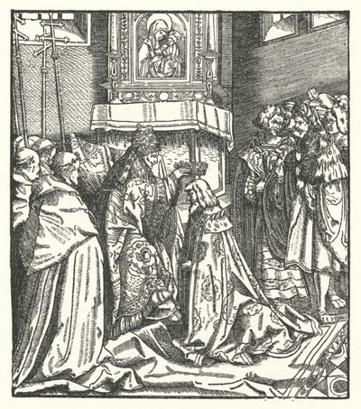 El Papa Nicolás V coronando a Federico III emperador del Sacro Imperio Romano en Roma de Hans (after) Burgkmair