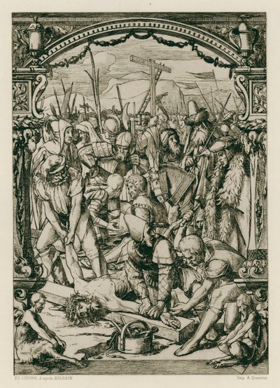 Jesucristo, clavado en la Cruz (grabado) de Hans (after) Holbein the Younger