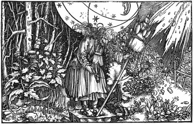Vieja (bruja o hada) hilando de Hans (after) Holbein the Younger