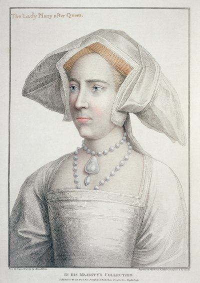 Retrato de Lady Mary después de la Reina (1516-58) grabado por Francesco Bartolozzi (1727-1815) 1796 de Hans (after) Holbein the Younger