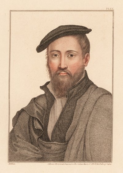 Retrato de un desconocido, corte del rey Enrique VIII, c. 1532.,1812 (grabado) de Hans (after) Holbein the Younger