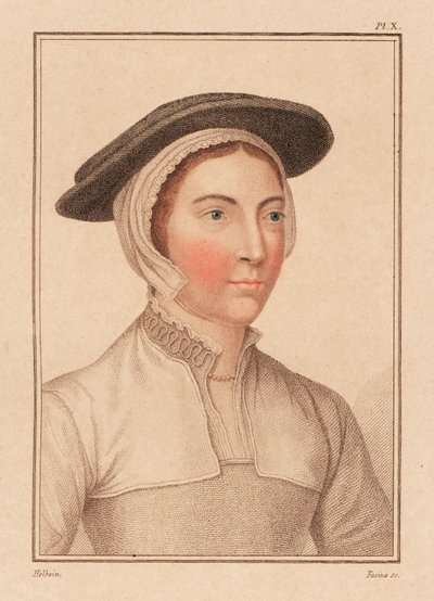 Retrato de mujer desconocida de la corte del rey Enrique VIII,1812 (grabado) de Hans (after) Holbein the Younger