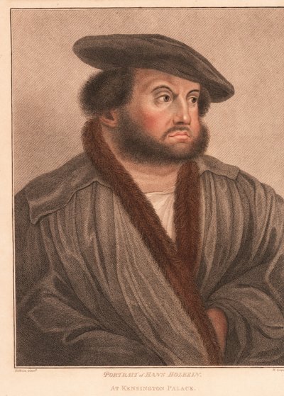 Autorretrato del artista Hans Holbein en el palacio de Kensington. ,1812 (grabado) de Hans (after) Holbein the Younger