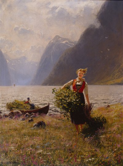 Dairymaid and Bunch of Leaves (óleo sobre lienzo) de Hans Andreas Dahl