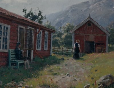 Corral, Oeste de Noruega (óleo sobre lienzo) de Hans Andreas Dahl