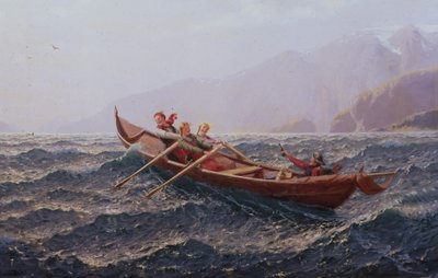 Personas en un bote de remos (óleo sobre lienzo) de Hans Andreas Dahl