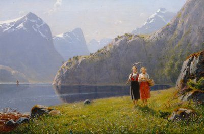 Día de verano en Balestrand (óleo sobre lienzo) de Hans Andreas Dahl