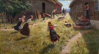 El cerdo anda suelto (óleo sobre lienzo) de Hans Andreas Dahl