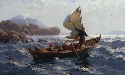 Mujer, hombre y niño en un Oselver (óleo sobre lienzo) de Hans Andreas Dahl