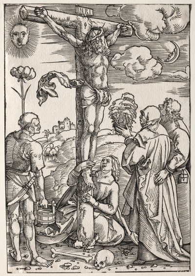 Cristo en la cruz con María, San Juan, María Magdalena y San Esteban, 1505 de Hans Baldung