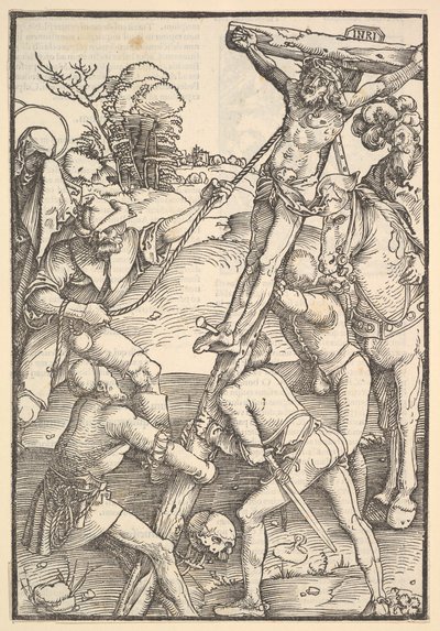 La elevación de la cruz, verso: La elevación de la cruz, del Speculum Passionis Domini de Hans Baldung