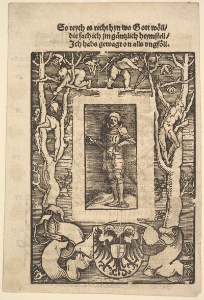 Borde del título con hombre en armadura en el centro, 1513 de Hans Baldung