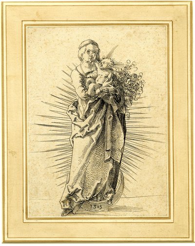 150593001 Virgen con el Niño sobre una media luna. 1503 Pluma y tinta negra de Hans Baldung Grien