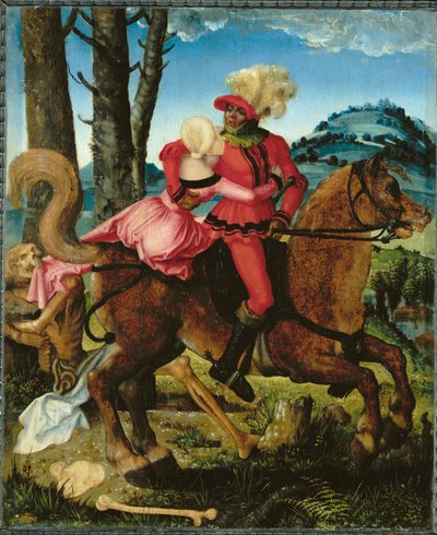 Caballero, Virgen y Muerte (pintura sobre madera) de Hans Baldung Grien