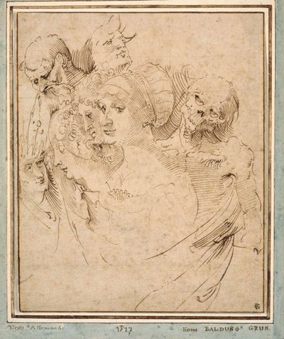 La muerte representada con siete cabezas de Hans Baldung Grien