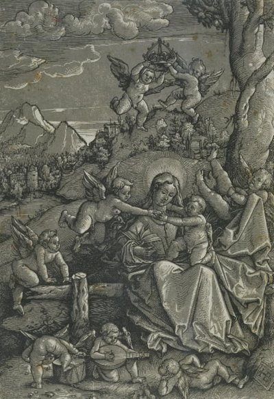Madonna con niño y ángeles en un paisaje de Hans Baldung Grien