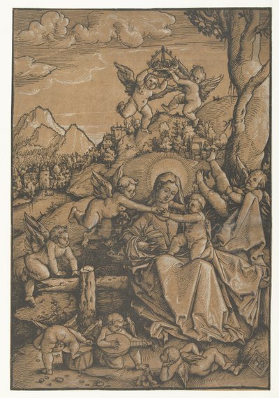 María y el niño con ocho ángeles en un paisaje de Hans Baldung Grien