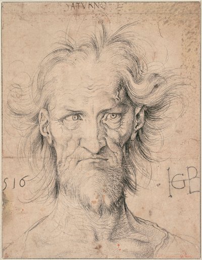 Cabeza de anciano barbudo, Saturno (Cabeza de anciano barbudo ""Saturno"") - Dibujo de Hans Baldung (1484-1545), tiza negra sobre papel de Hans Baldung Grien