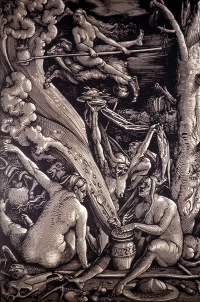 El Sábado de las Brujas, grabado por Hans Baldung Green, pintor, grabador y dibujante alemán (1484-1545) de Hans Baldung Grien