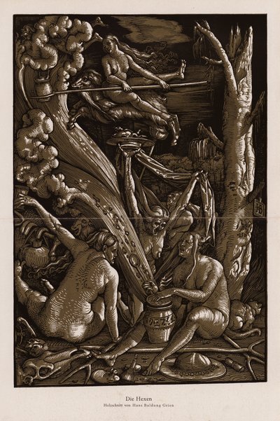 El sábado de las brujas (grabado en madera) de Hans Baldung Grien