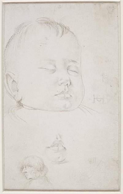 Cabeza de un niño pequeño en perfil de tres cuartos, con la boca medio abierta de Hans Baldung Grien