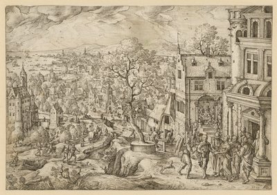 La historia de Tobías en un amplio paisaje de Hans Bol