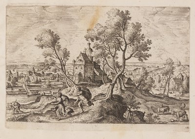 Lámina 14, de Paisajes con escenas del Antiguo y Nuevo Testamento y las Metamorfosis de Ovidio de Hans Bol