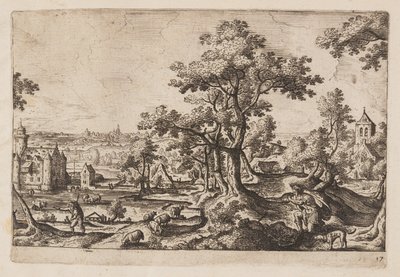 Lámina 17, de Paisajes con escenas del Antiguo y Nuevo Testamento y las Metamorfosis de Ovidio de Hans Bol