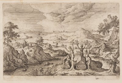 Lámina 28, de Paisajes con escenas del Antiguo y Nuevo Testamento y las Metamorfosis de Ovidio de Hans Bol
