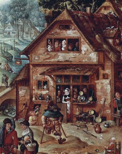 Taberna, detalle de escena de pueblo, pintura de Hans Bol (1534-1593) de Hans Bol