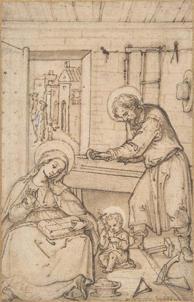 La infancia de Cristo, en el taller del carpintero, 1534-93 de Hans Bol.