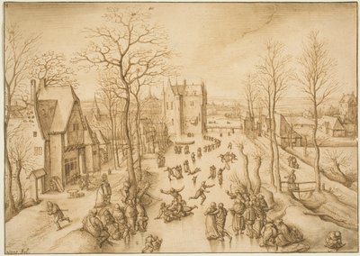 Paisaje Invernal con Patinadores de Hans Bol