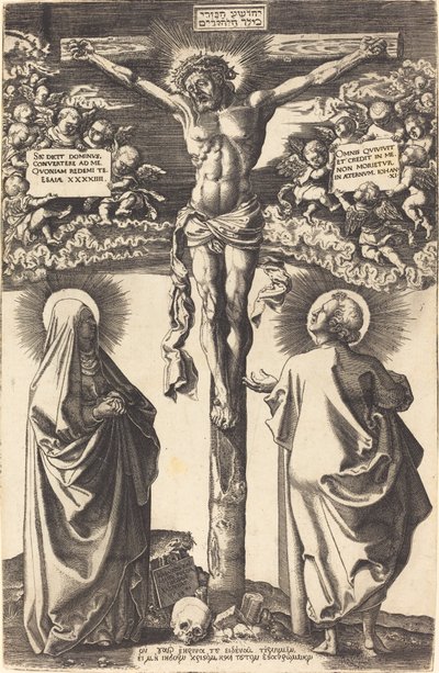 Cristo en la cruz con la Virgen y San Juan de Hans Brosamer